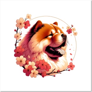 Chow Chow Enjoys Spring Amidst Cherry Blossoms Posters and Art